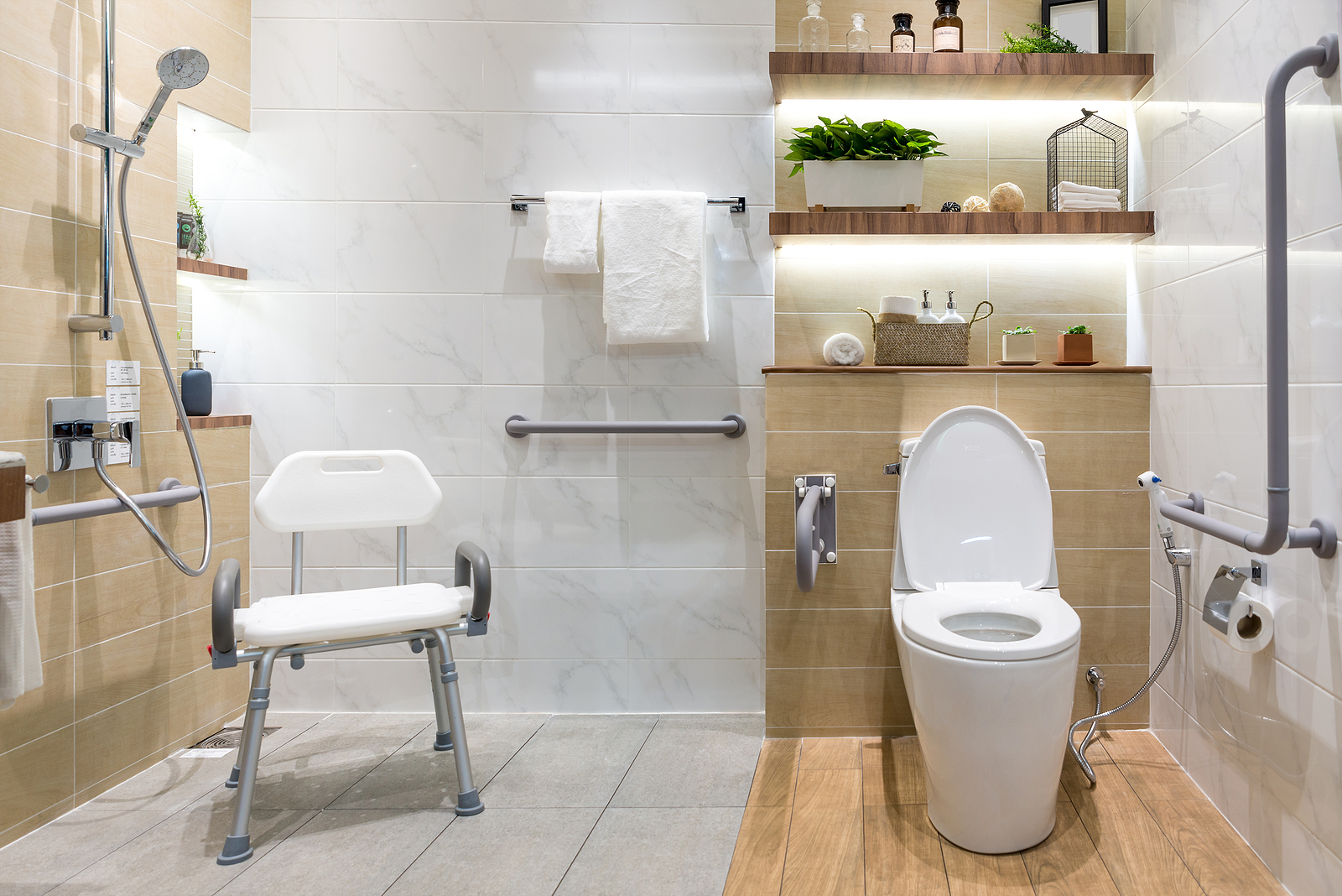 shower seat - Interior of bathroom for the disabled or elderly people
